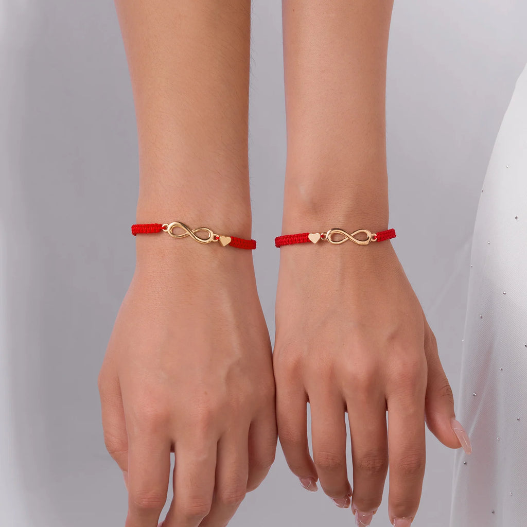 2pcs/set Classic Heart Infinity Bracelet for Women Men Black Red String Couple Bracelets Handmade Jewelry Valentine's Day Gift