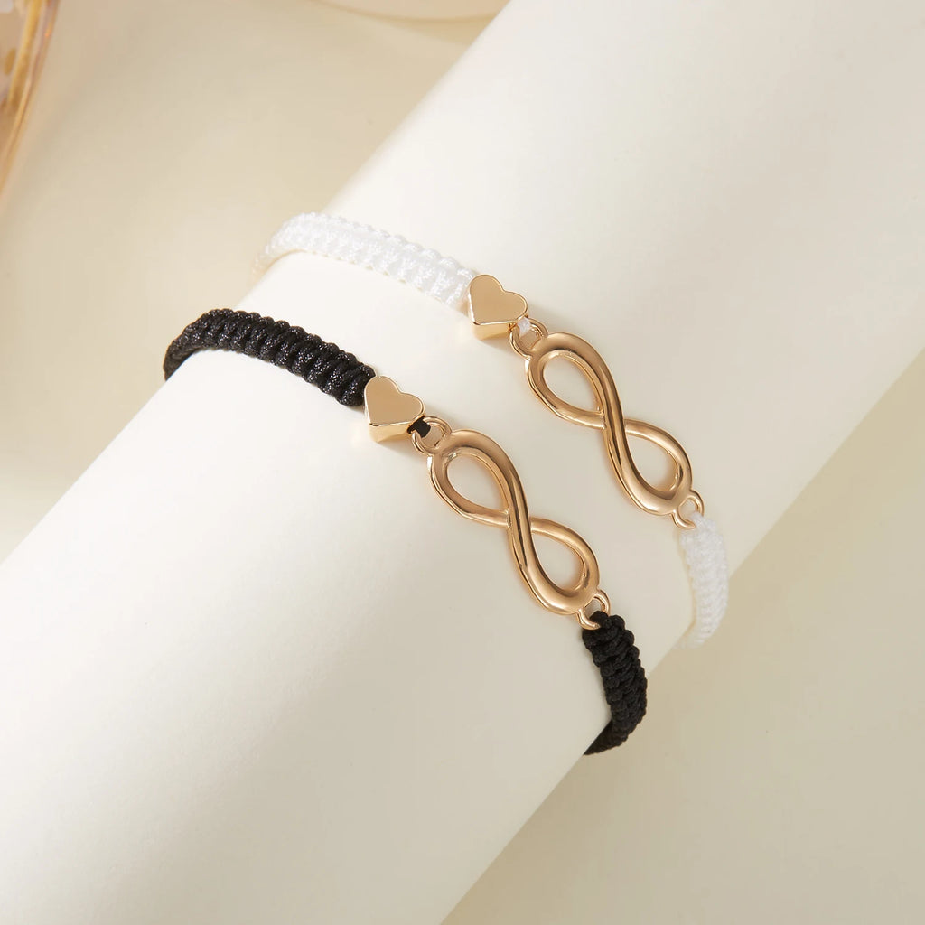 2pcs/set Classic Heart Infinity Bracelet for Women Men Black Red String Couple Bracelets Handmade Jewelry Valentine's Day Gift