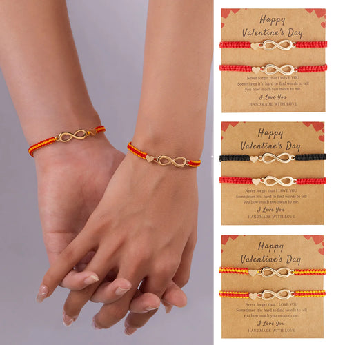2pcs/set Classic Heart Infinity Bracelet for Women Men Black Red String Couple Bracelets Handmade Jewelry Valentine's Day Gift