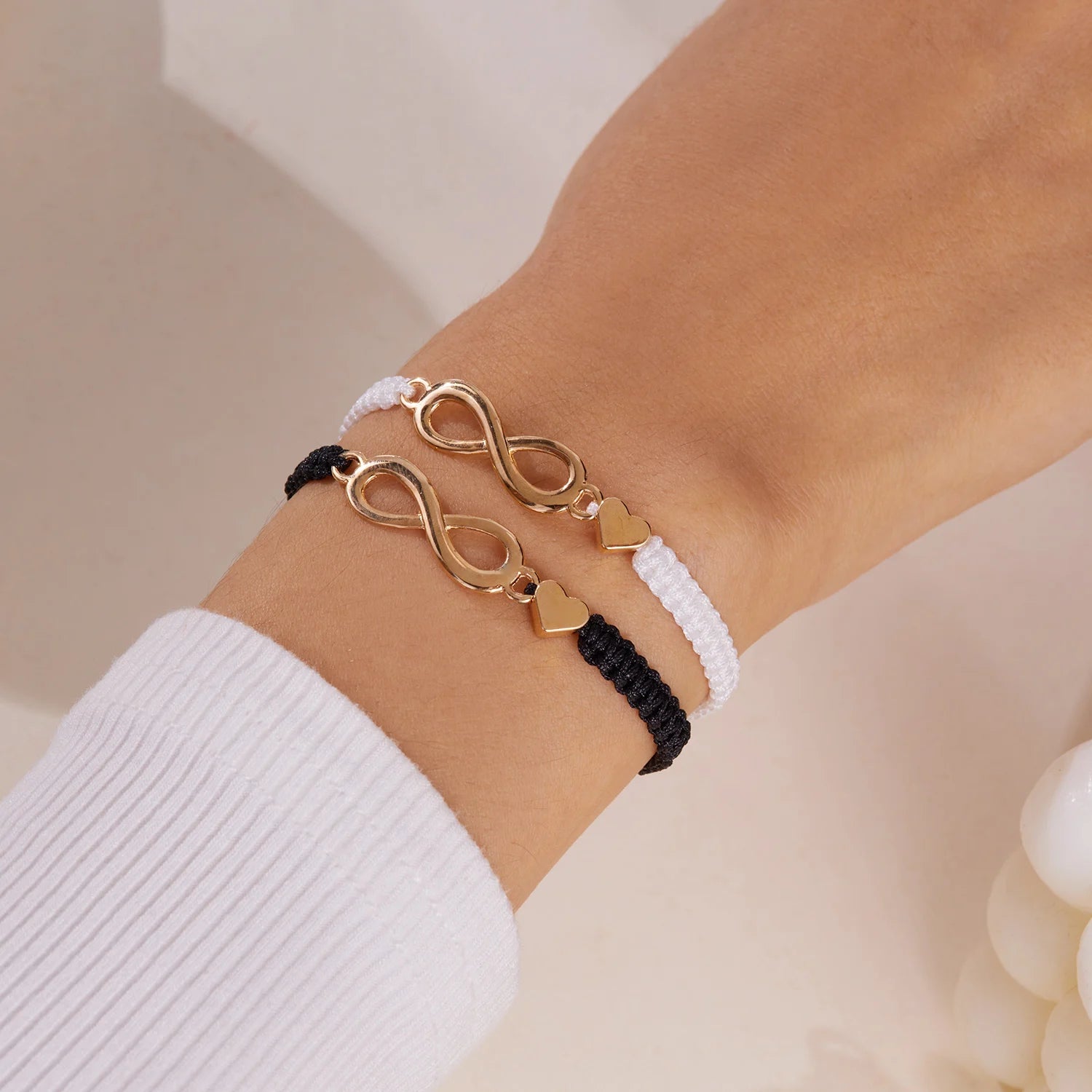2pcs/set Classic Heart Infinity Bracelet for Women Men Black Red String Couple Bracelets Handmade Jewelry Valentine's Day Gift