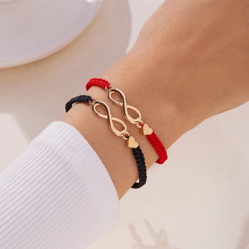 2pcs/set Classic Heart Infinity Bracelet for Women Men Black Red String Couple Bracelets Handmade Jewelry Valentine's Day Gift