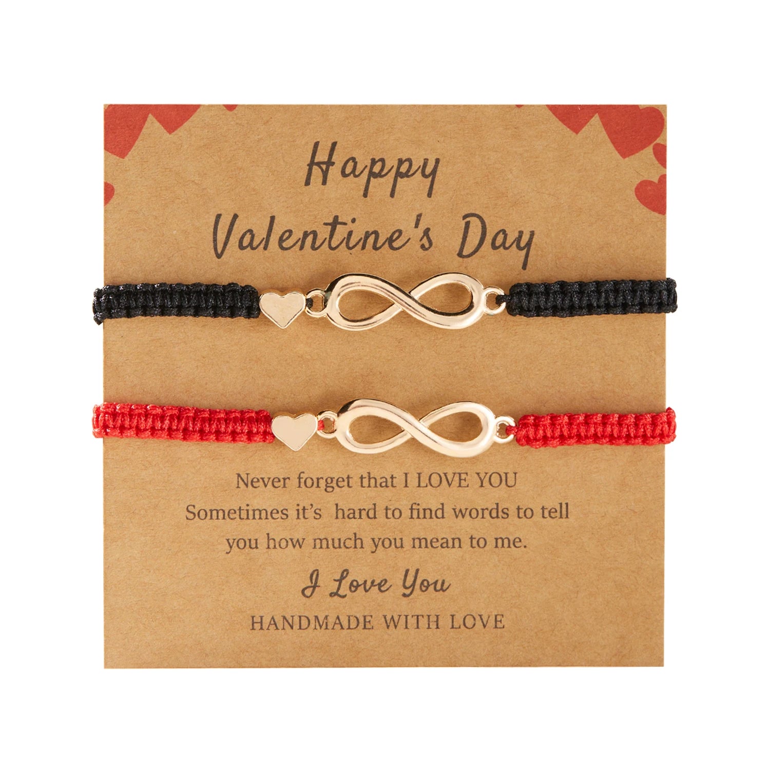 2pcs/set Classic Heart Infinity Bracelet for Women Men Black Red String Couple Bracelets Handmade Jewelry Valentine's Day Gift