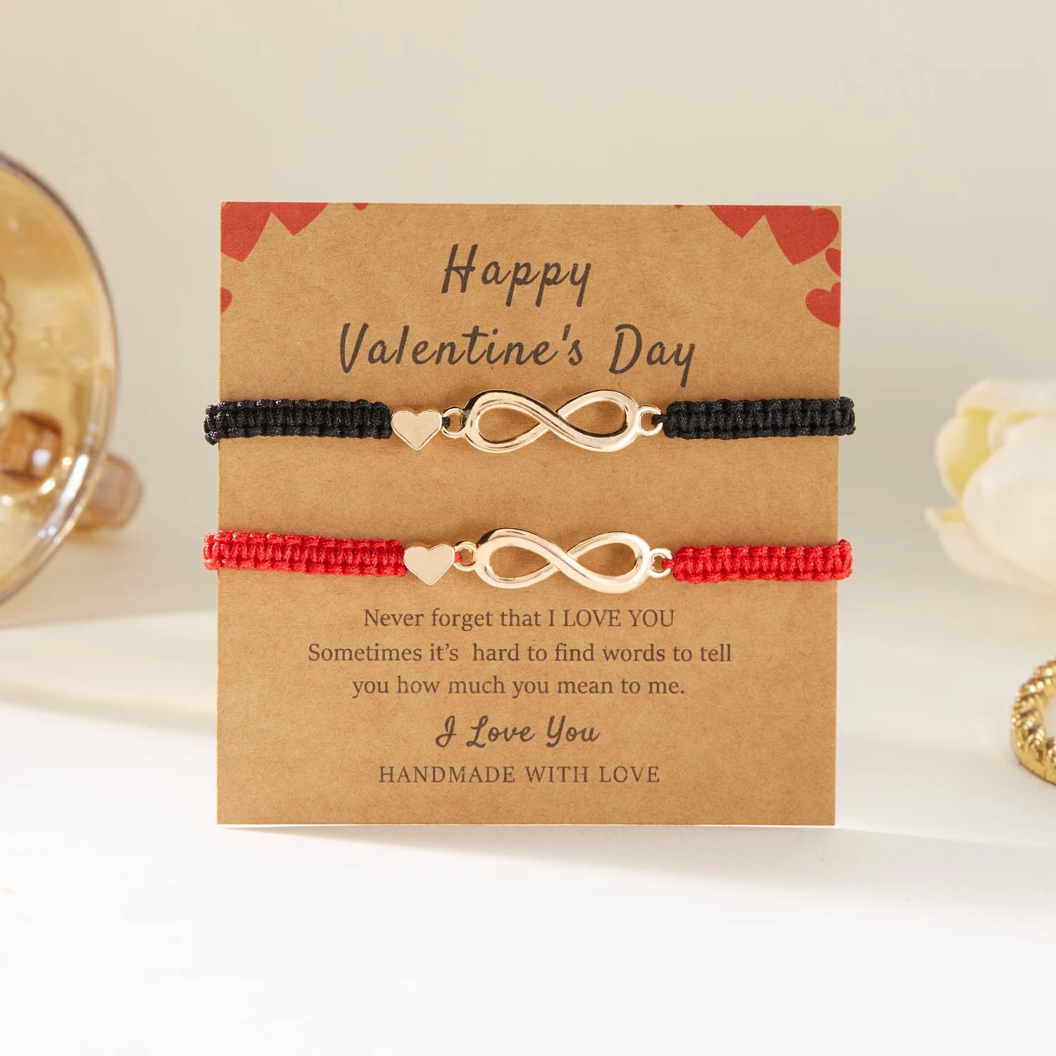2pcs/set Classic Heart Infinity Bracelet for Women Men Black Red String Couple Bracelets Handmade Jewelry Valentine's Day Gift