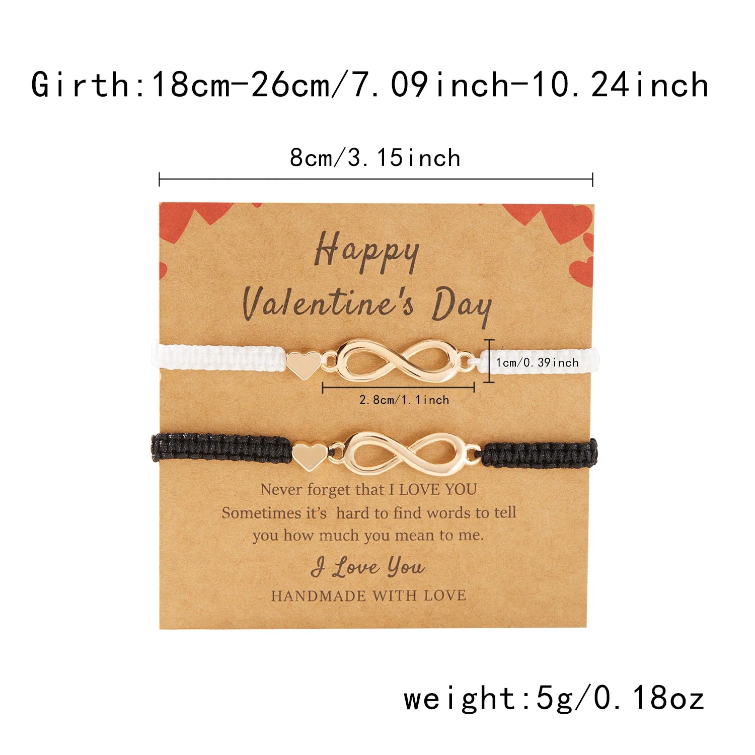 2pcs/set Classic Heart Infinity Bracelet for Women Men Black Red String Couple Bracelets Handmade Jewelry Valentine's Day Gift