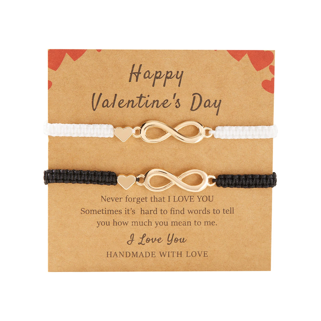 2pcs/set Classic Heart Infinity Bracelet for Women Men Black Red String Couple Bracelets Handmade Jewelry Valentine's Day Gift
