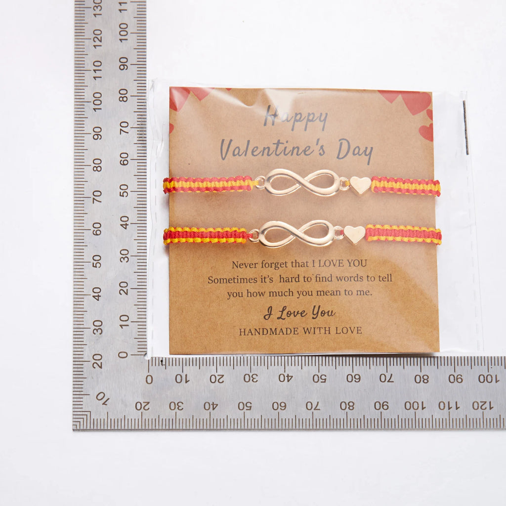 2pcs/set Classic Heart Infinity Bracelet for Women Men Black Red String Couple Bracelets Handmade Jewelry Valentine's Day Gift