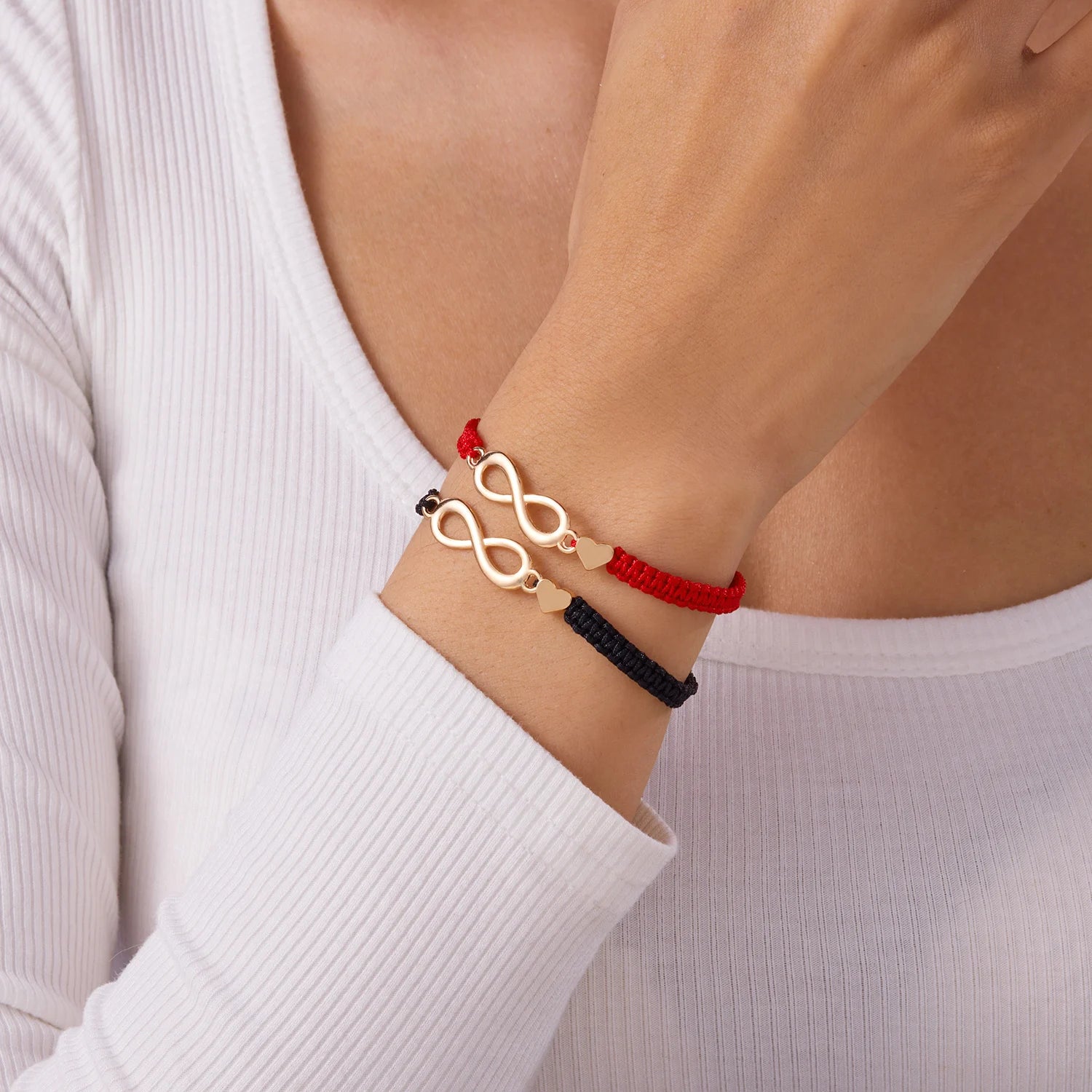 2pcs/set Classic Heart Infinity Bracelet for Women Men Black Red String Couple Bracelets Handmade Jewelry Valentine's Day Gift